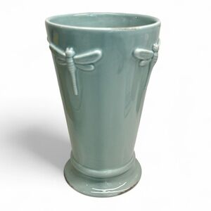 Dragonfly Embossed Glazed Ceramic Vase New Condition